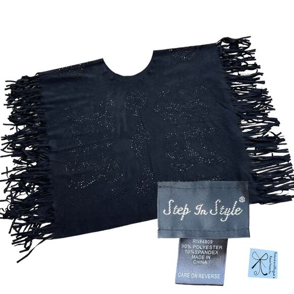 Step in Style Fringe Perforated Design Layering Poncho Sz OS - Picture 1 of 5